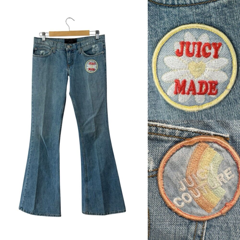 Vintage Y2K Juicy Couture Bell Bottom Flare Jeans Patches 28 30 **READ Womens